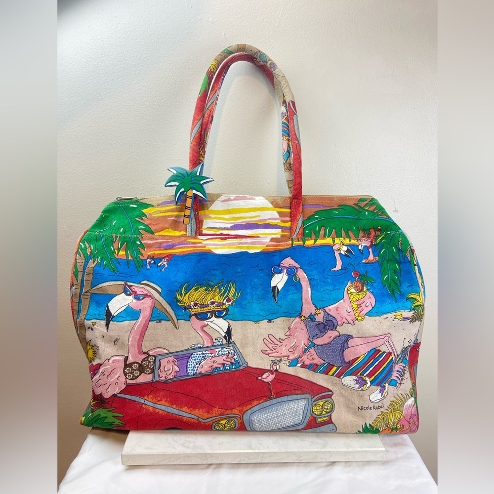 Vintage Capelli Novelty Flamingo Duffel Bag Tropical Beach Print Vacation Retro